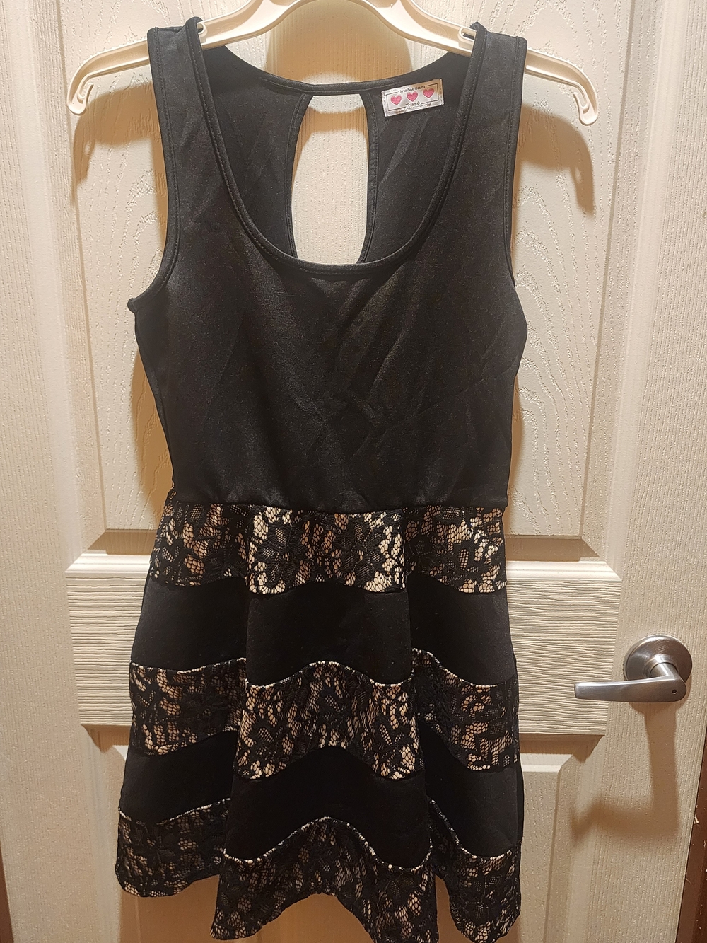 Three Hearts Black Lace-Trim Mini Dress